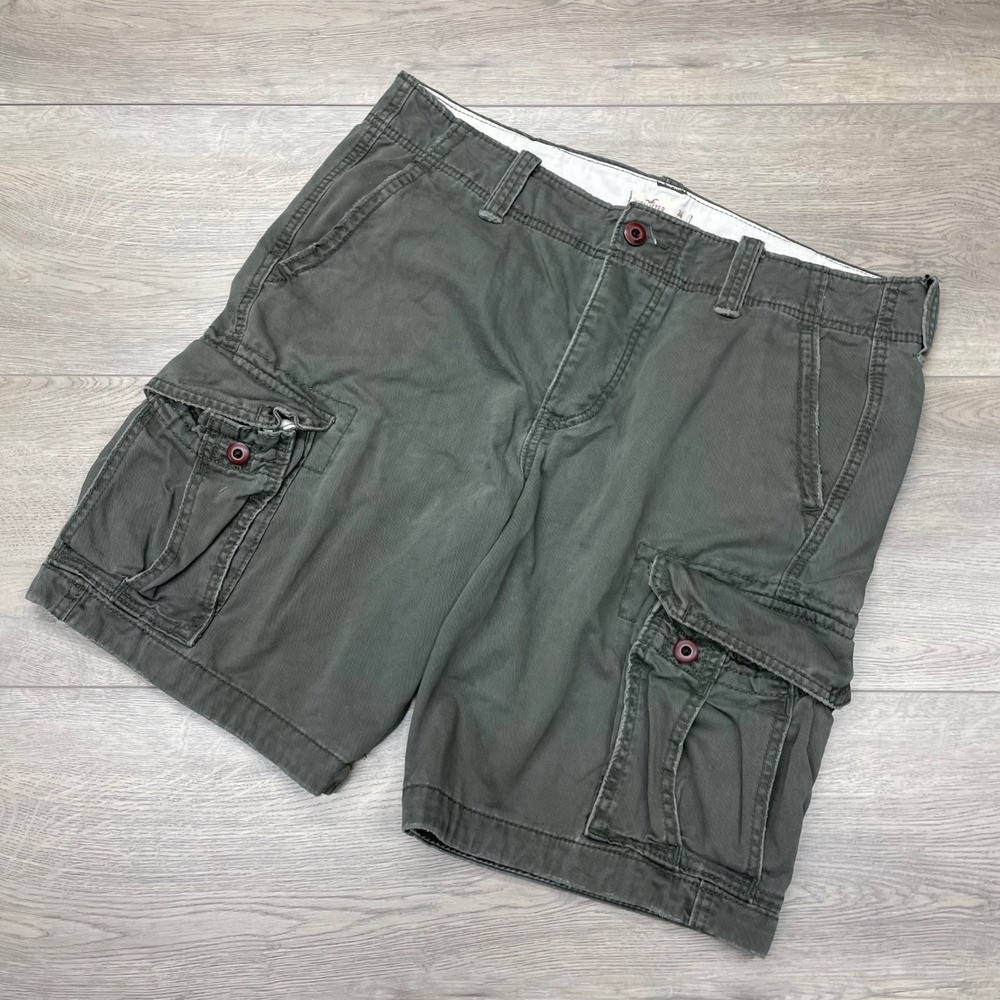 Hollister Cargo Shorts 34 Green Classic Fit Cotton Pockets Y2K Military Baggy